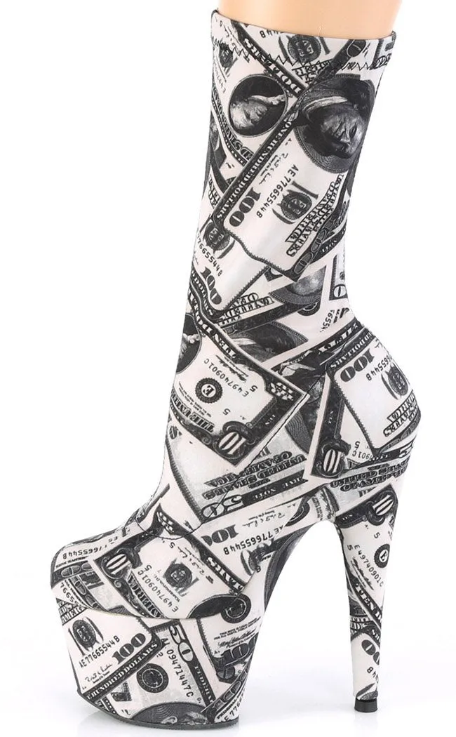 ADORE-1002DP Black & White Stretch Money Print Boots