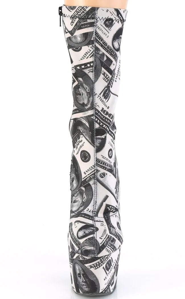 ADORE-1002DP Black & White Stretch Money Print Boots