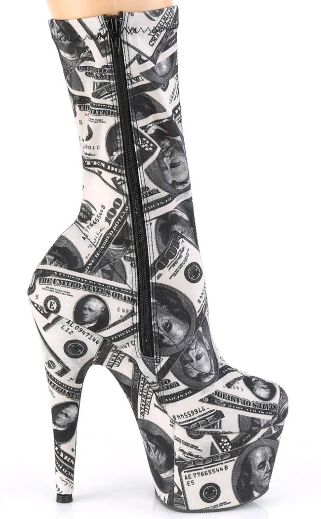 ADORE-1002DP Black & White Stretch Money Print Boots