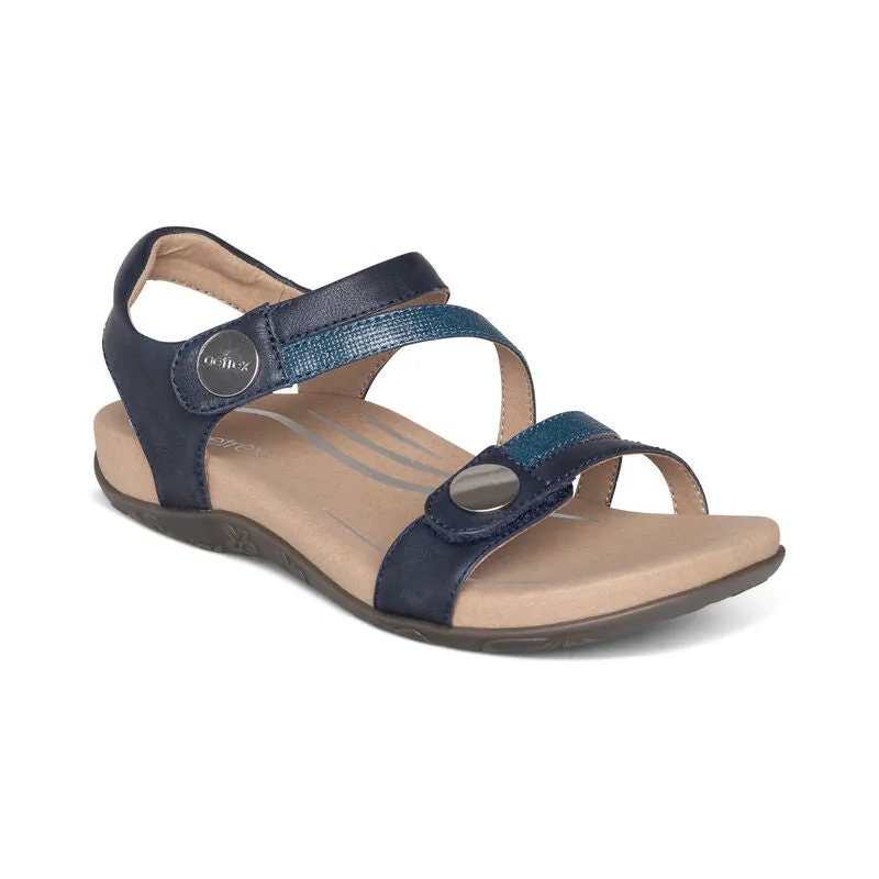 Aetrex Women's Jess Adjustable Quarter Strap Sandal Navy SE215