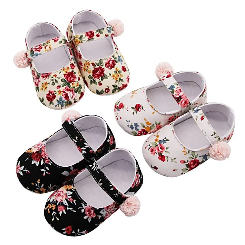 Baby Shoes Girl Breathable Floral Print Anti-Slip Shoes Casual Walking Shoe Toddler Soft Soled First Walkers