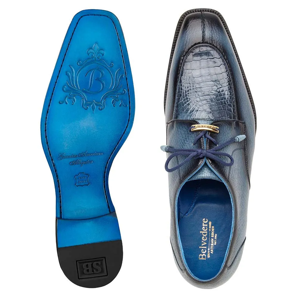 Belvedere Primo Antique Blue Safari Alligator & Pebble Grain Derby Shoes