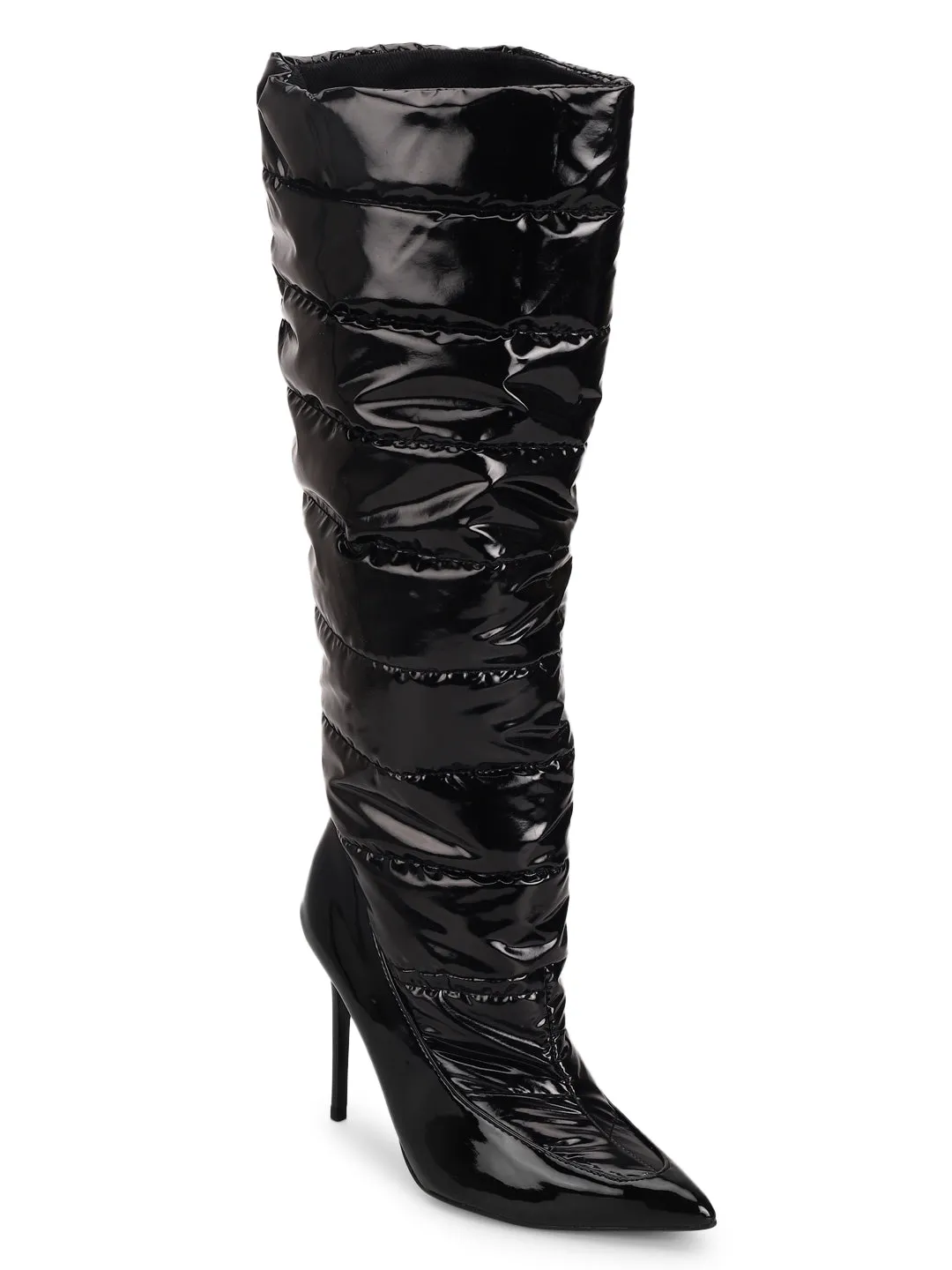 Black Patent Quilt Thigh High Boots