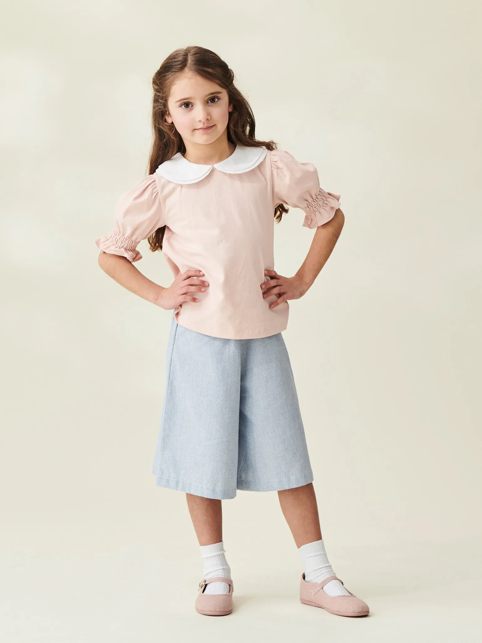 Blue Stripe Carmin Girl Linen Mix Culottes