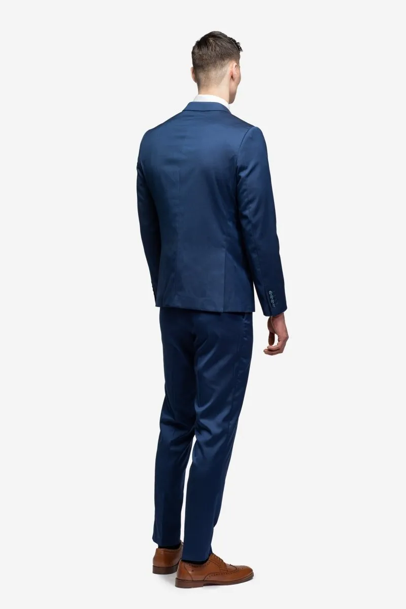 Blue Tickweave 2 Button Suit