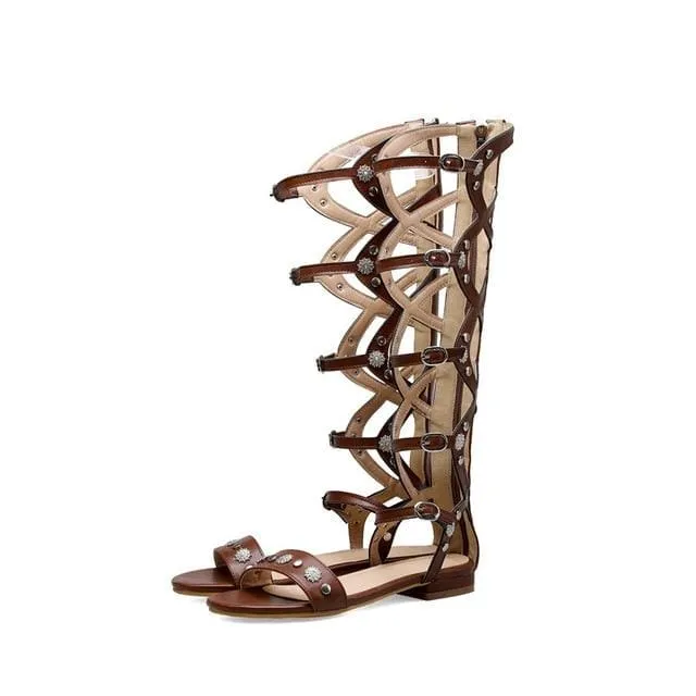 Brown Knee High Gladiator Sandals