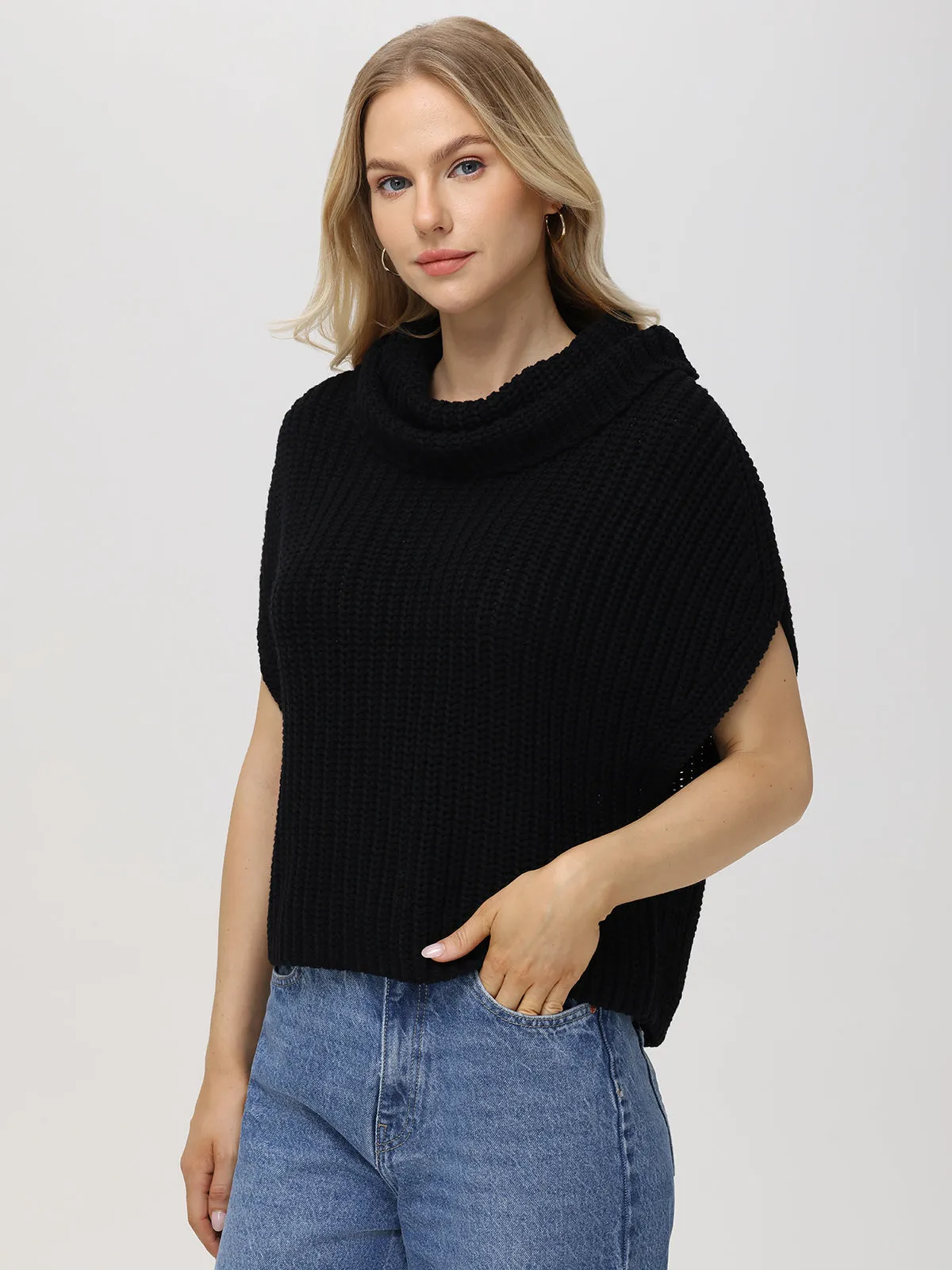 Cate: 100% Cotton Sleeveless Turtleneck Sweater