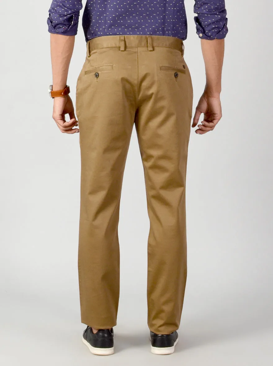 Dark Khaki Self Textured Slim Fit Casual Trouser | JadeBlue