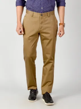 Dark Khaki Self Textured Slim Fit Casual Trouser | JadeBlue