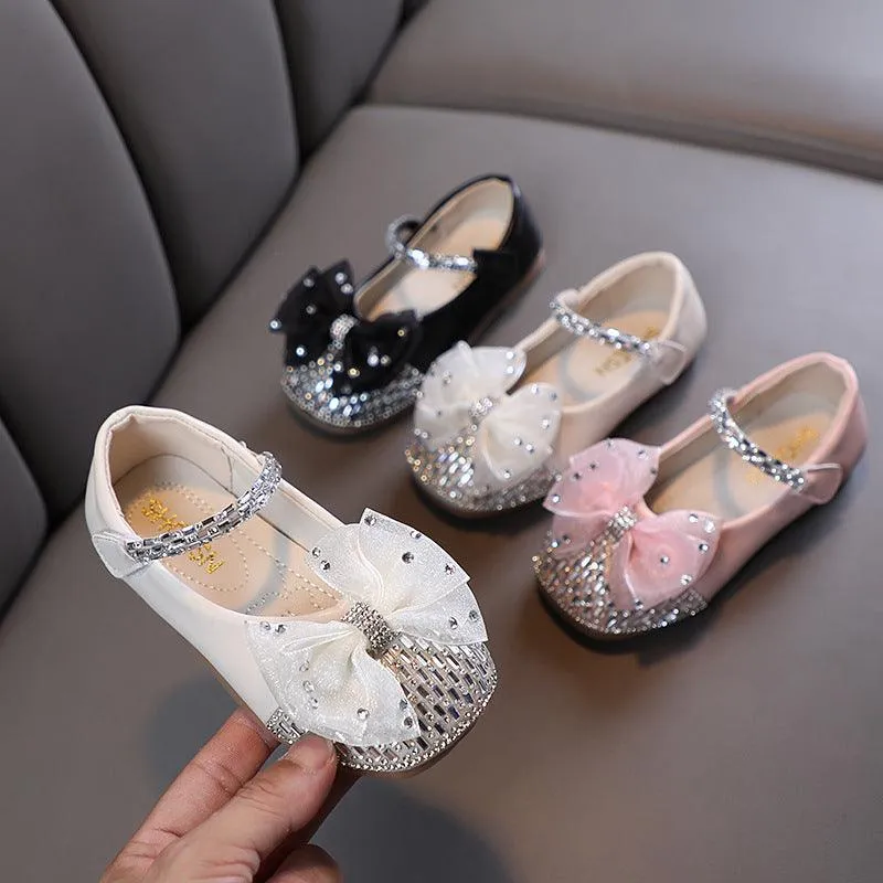 Dreamy Pink Princess Shoes Sparkling Bow Girl's Sandals Versatile Cute Sweet Princess Shoes