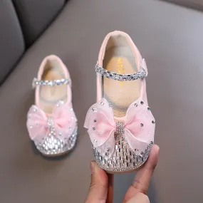 Dreamy Pink Princess Shoes Sparkling Bow Girl's Sandals Versatile Cute Sweet Princess Shoes