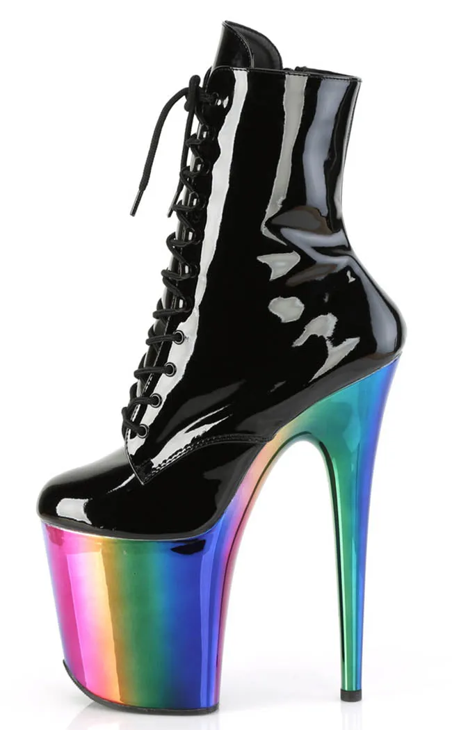 FLAMINGO-1020RC Black Patent & Rainbow Ankle Boots