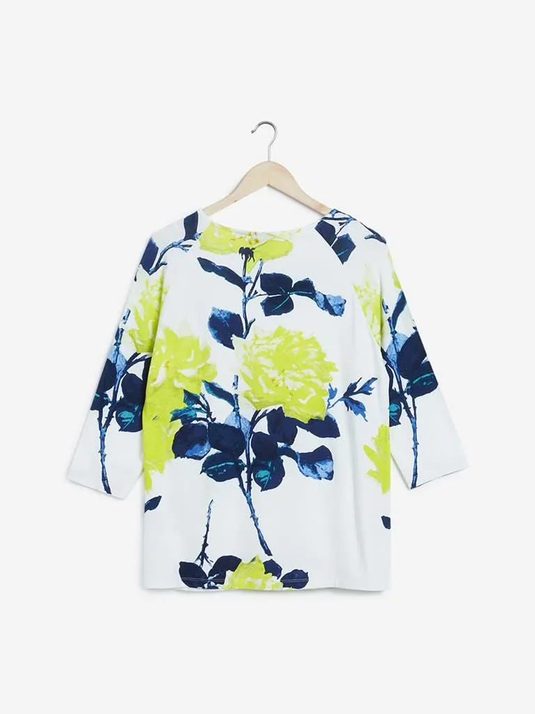 Gia Curves White Floral Print Birdie Top