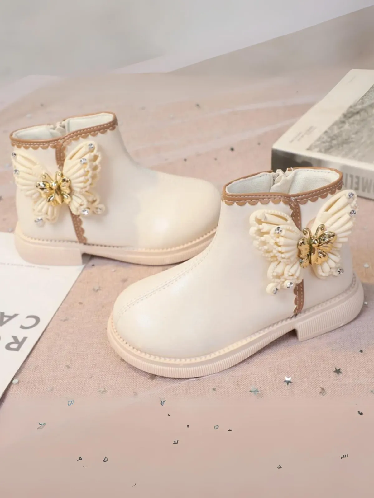 Girls Elegant Chic Casual Ankle Boots with Butterfly Design By Liv and Mia