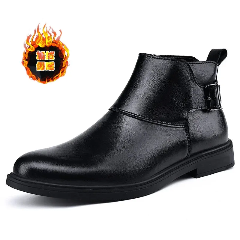 Hnzxzm Brand Chelsea Genuine Leather Mens Ankle Shoes Dress Business Boots Elegant Mans Winter Warm Luxury Quality White Boots