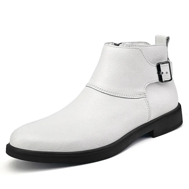 Hnzxzm Brand Chelsea Genuine Leather Mens Ankle Shoes Dress Business Boots Elegant Mans Winter Warm Luxury Quality White Boots