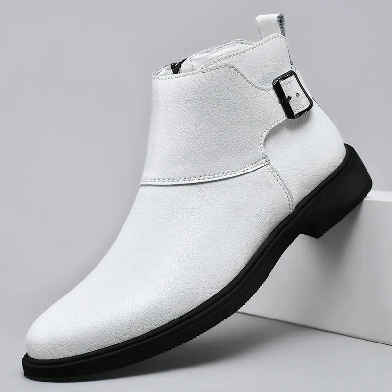 Hnzxzm Brand Chelsea Genuine Leather Mens Ankle Shoes Dress Business Boots Elegant Mans Winter Warm Luxury Quality White Boots