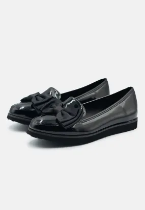 JULIETTE KIDS SLIP ON LOAFER SLIDER IN BLACK PATENT