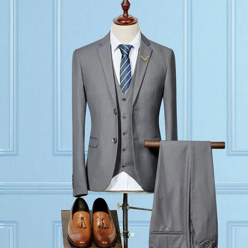 Light Gray Slim Fit 3 Piece Wedding Suit 3xl Length for Men