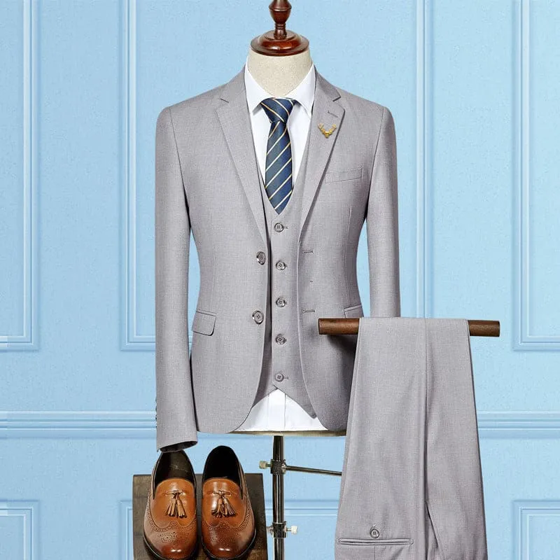 Light Gray Slim Fit 3 Piece Wedding Suit 3xl Length for Men