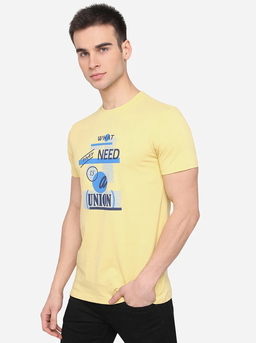 Light Yellow Printed Slim Fit T-Shirt | Greenfibre