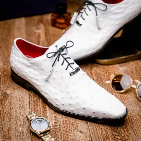 Marco Di Milano Criss Ostrich White Tassel Laced Oxford Shoes