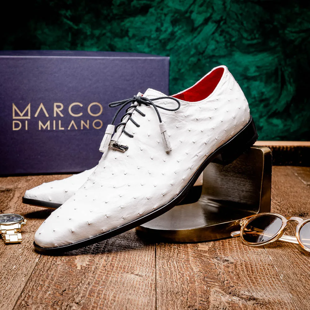 Marco Di Milano Criss Ostrich White Tassel Laced Oxford Shoes