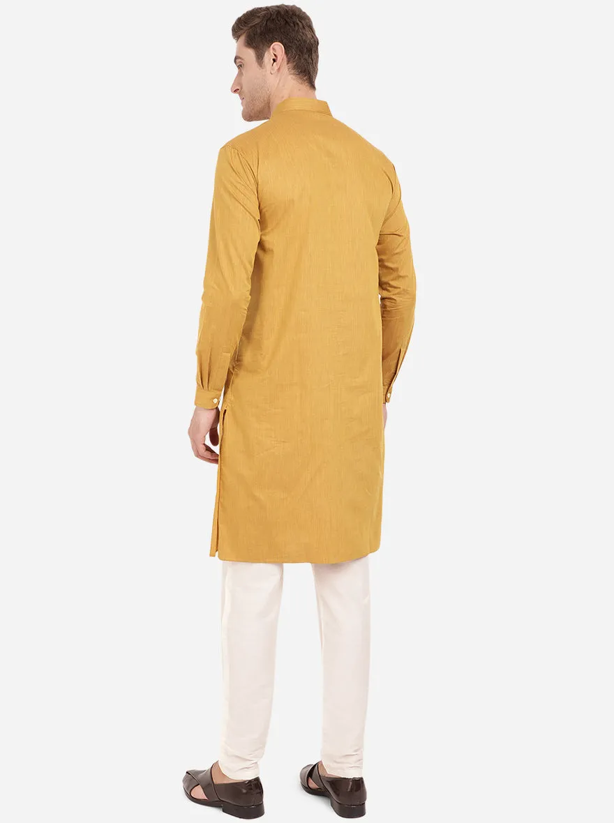 Marigold Yellow Self Textured Regular Fit Modi Kurta | JadeBlue