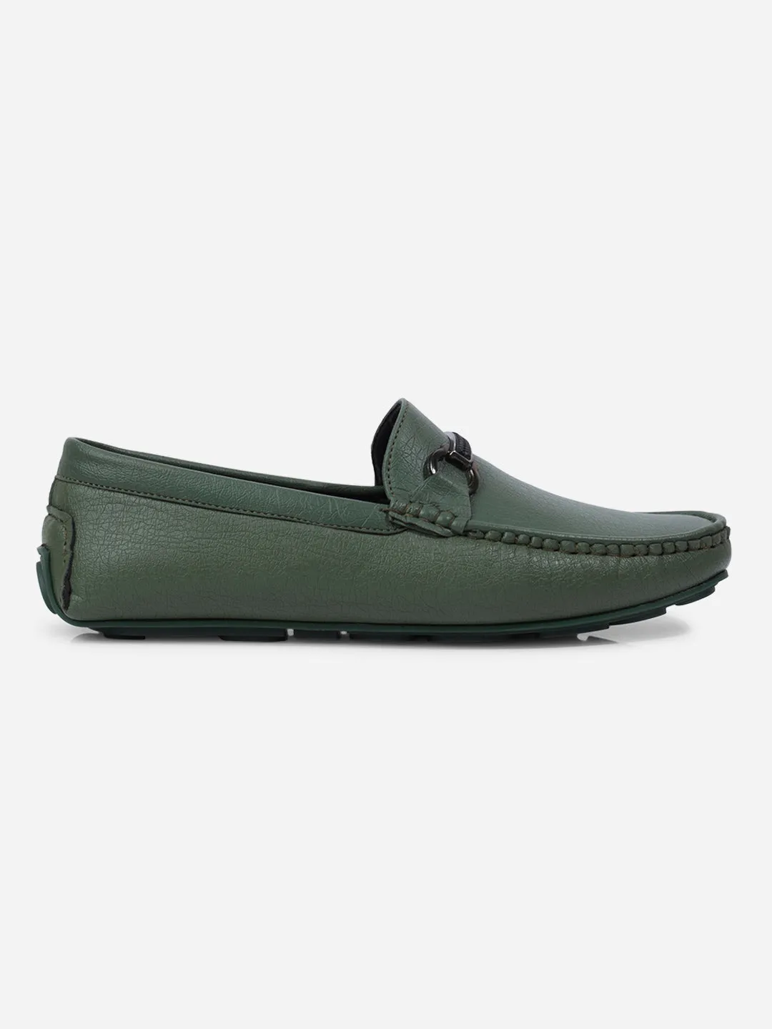 Men's Green Moc Toe Buckle Loafer (IX4111)