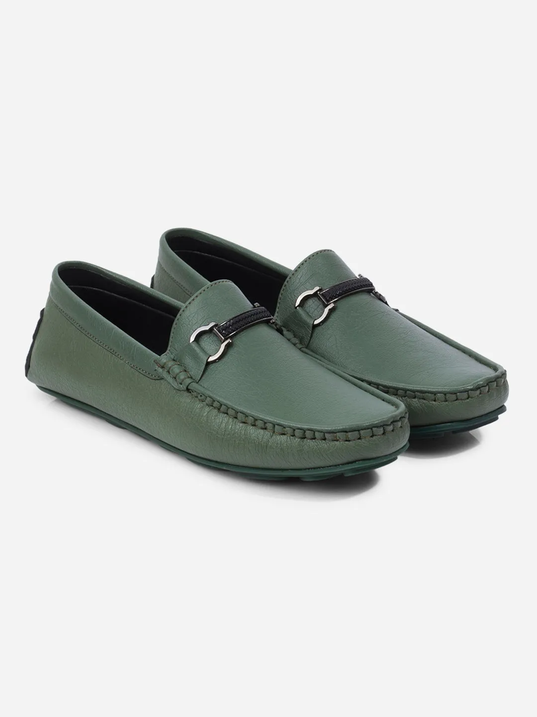 Men's Green Moc Toe Buckle Loafer (IX4111)