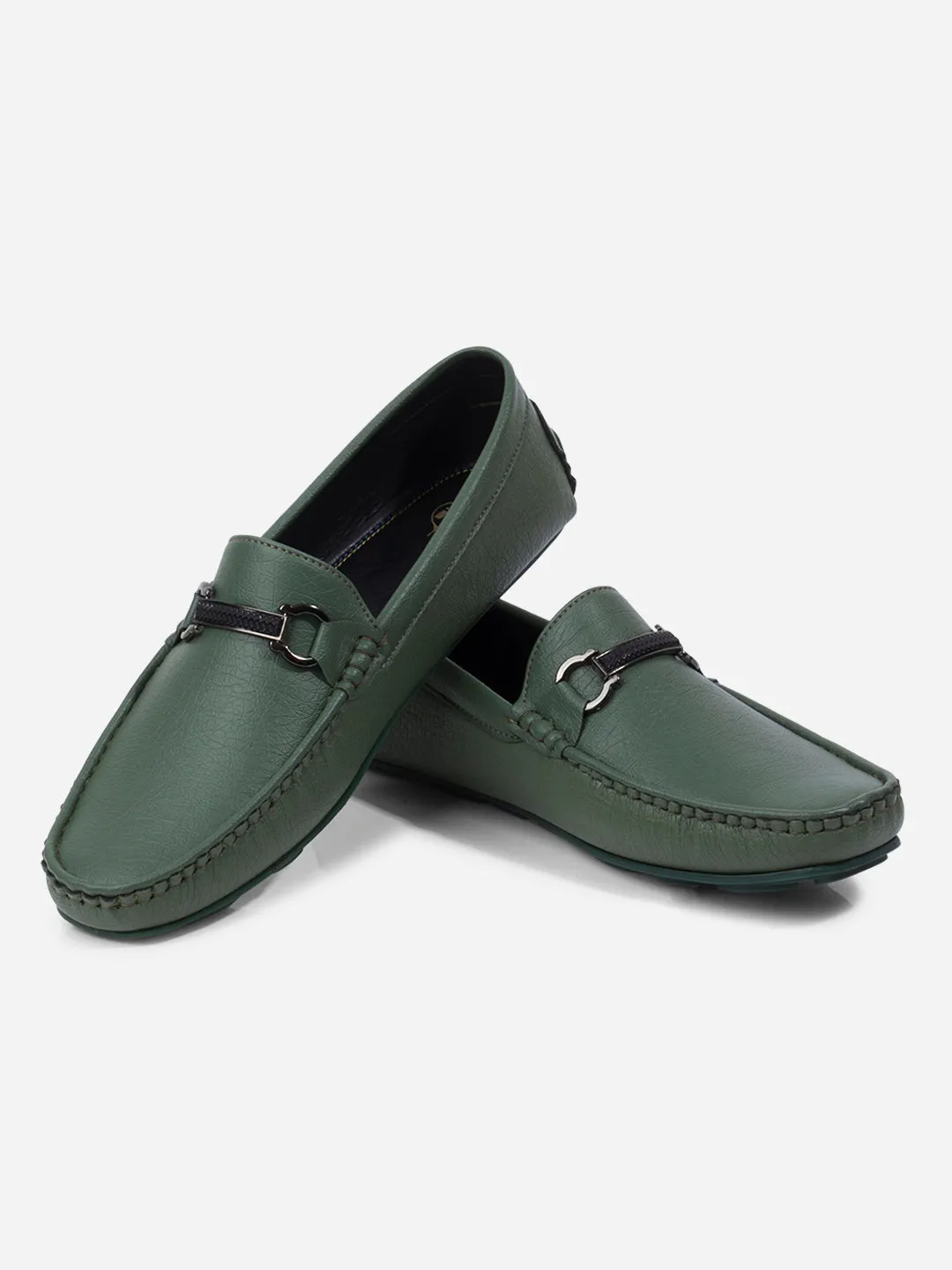 Men's Green Moc Toe Buckle Loafer (IX4111)