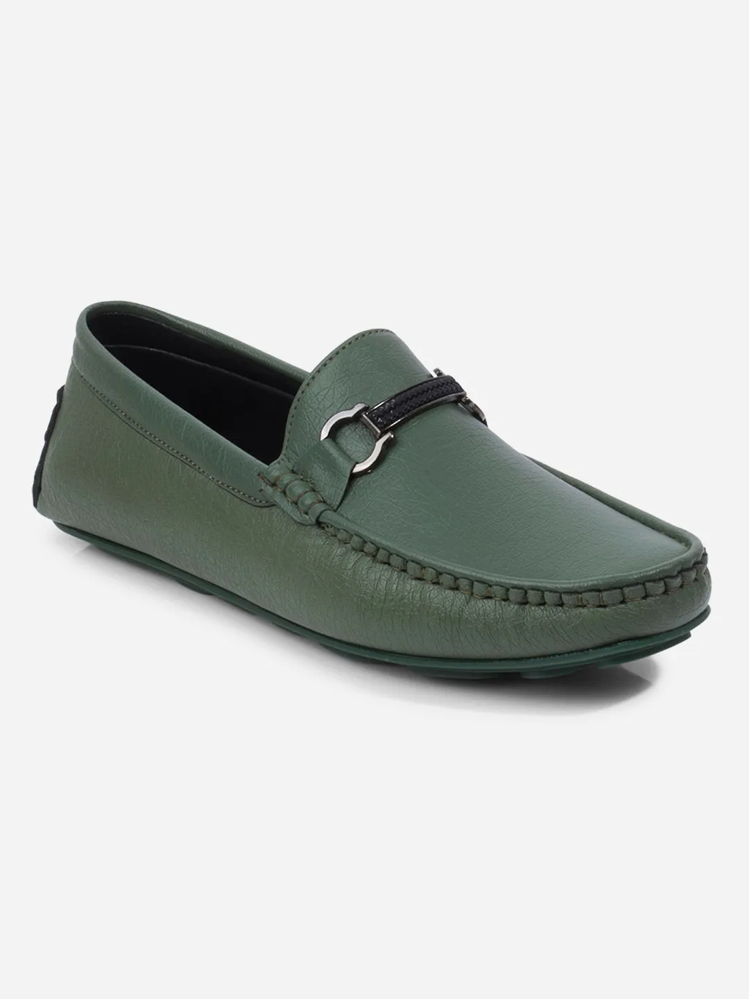 Men's Green Moc Toe Buckle Loafer (IX4111)