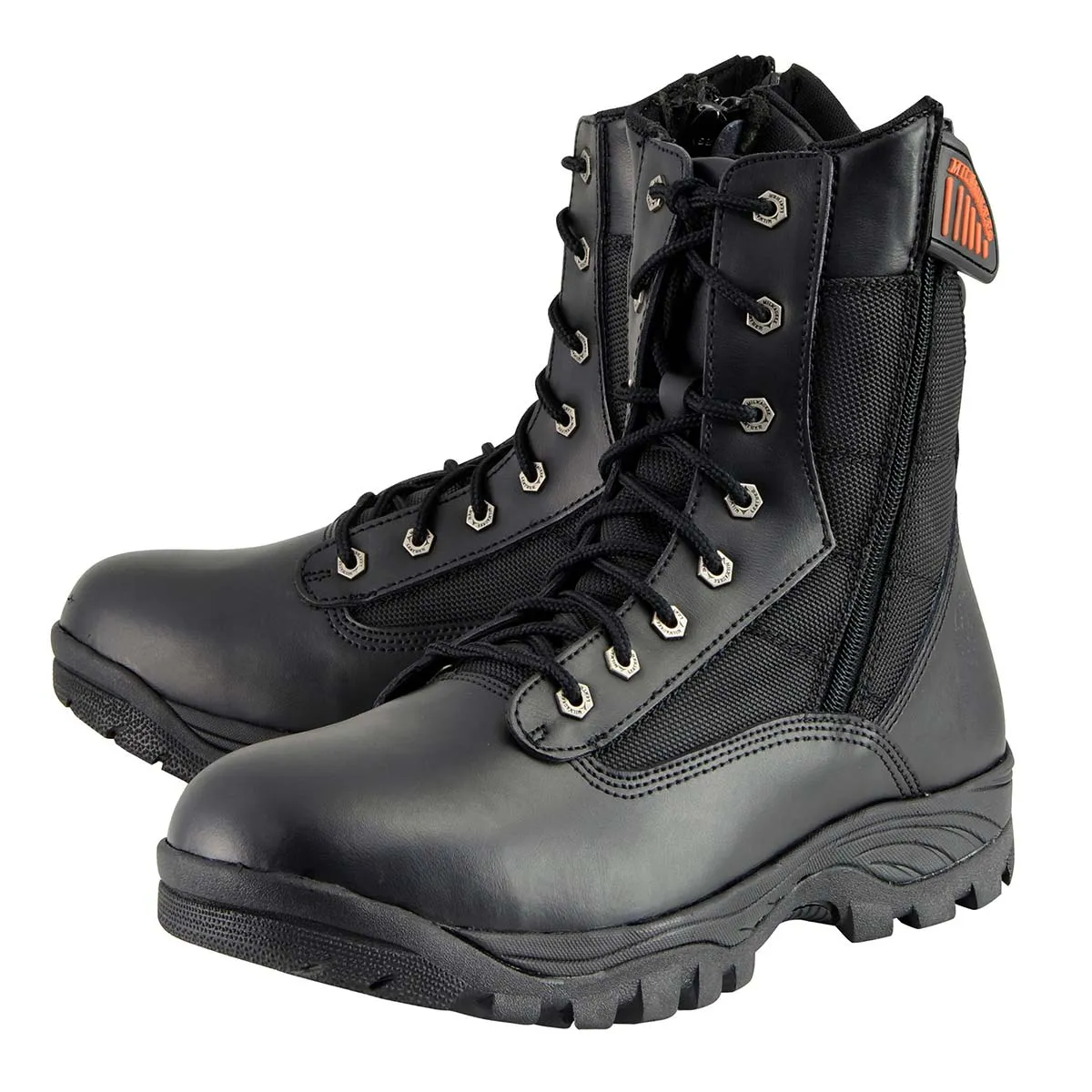 Milwaukee Leather Men's 9-Inch Black Leather Lace-Up Tactical Motorcycle Boots w/ Side Zipper MBM9110