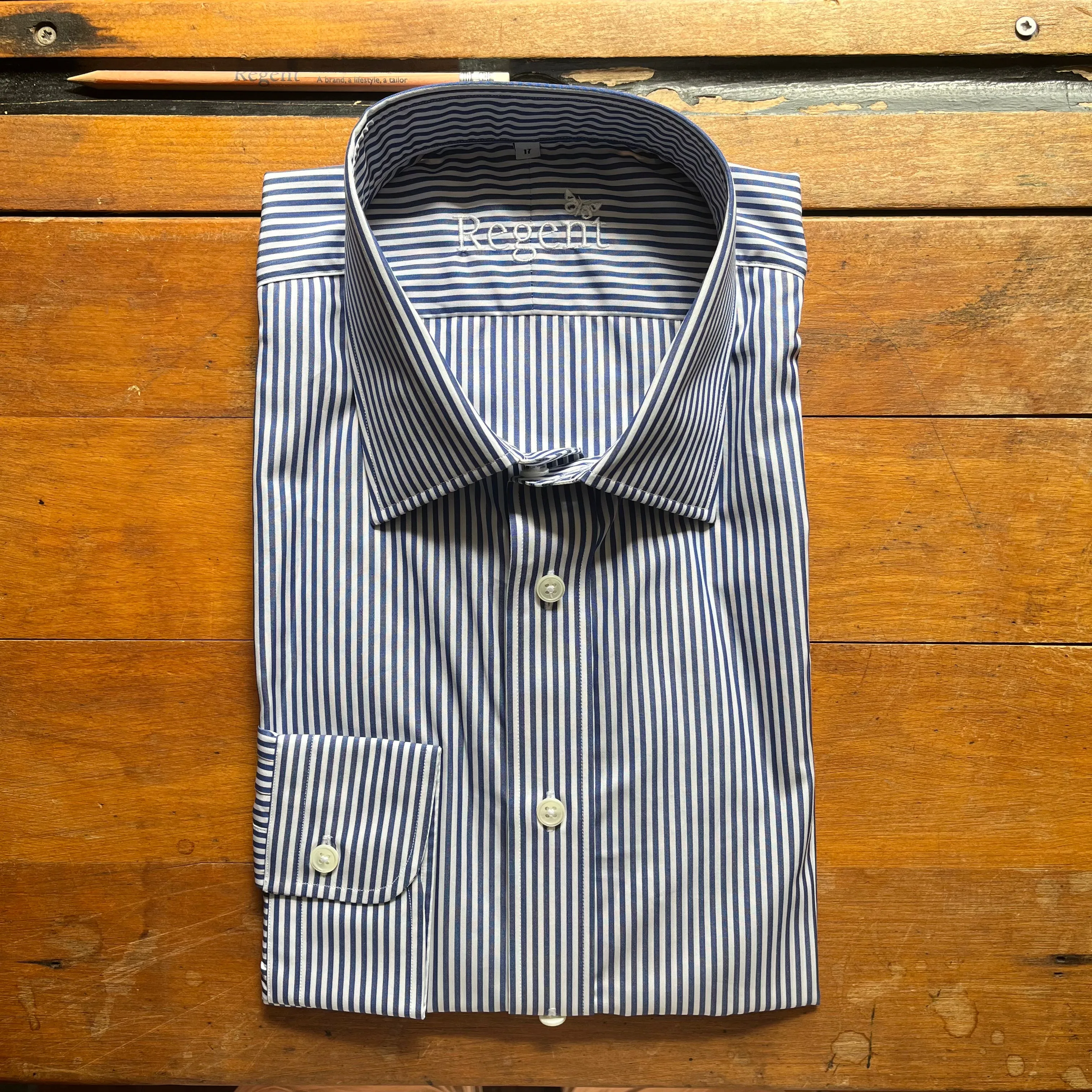 Regent  - Navy Bengal Stripe Shirt - Cotton Poplin