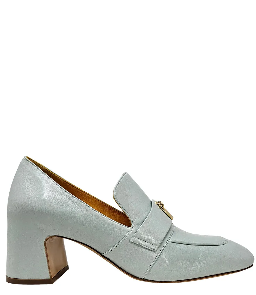 Seafoam Leather Lock Heel Loafer