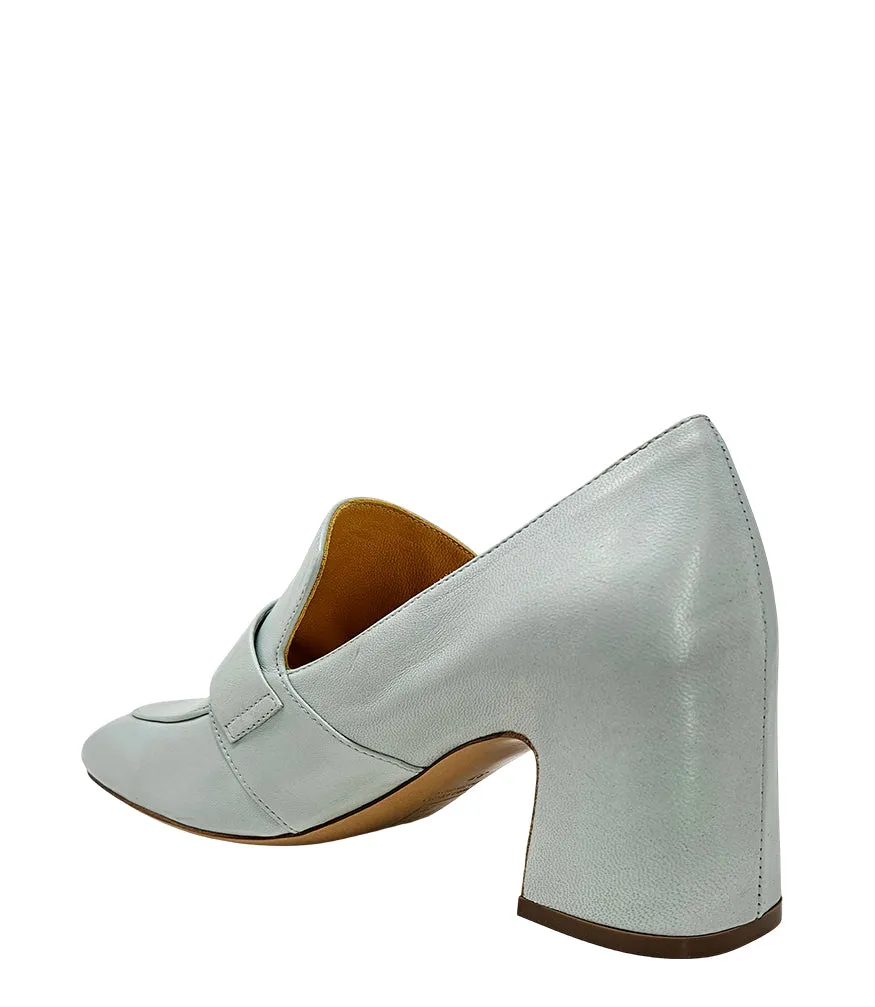 Seafoam Leather Lock Heel Loafer