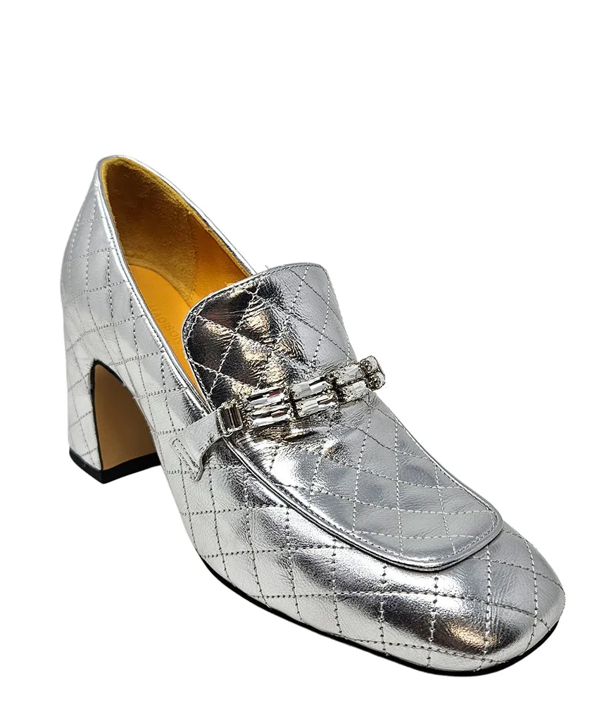 Silver Leather Quilted Loafer