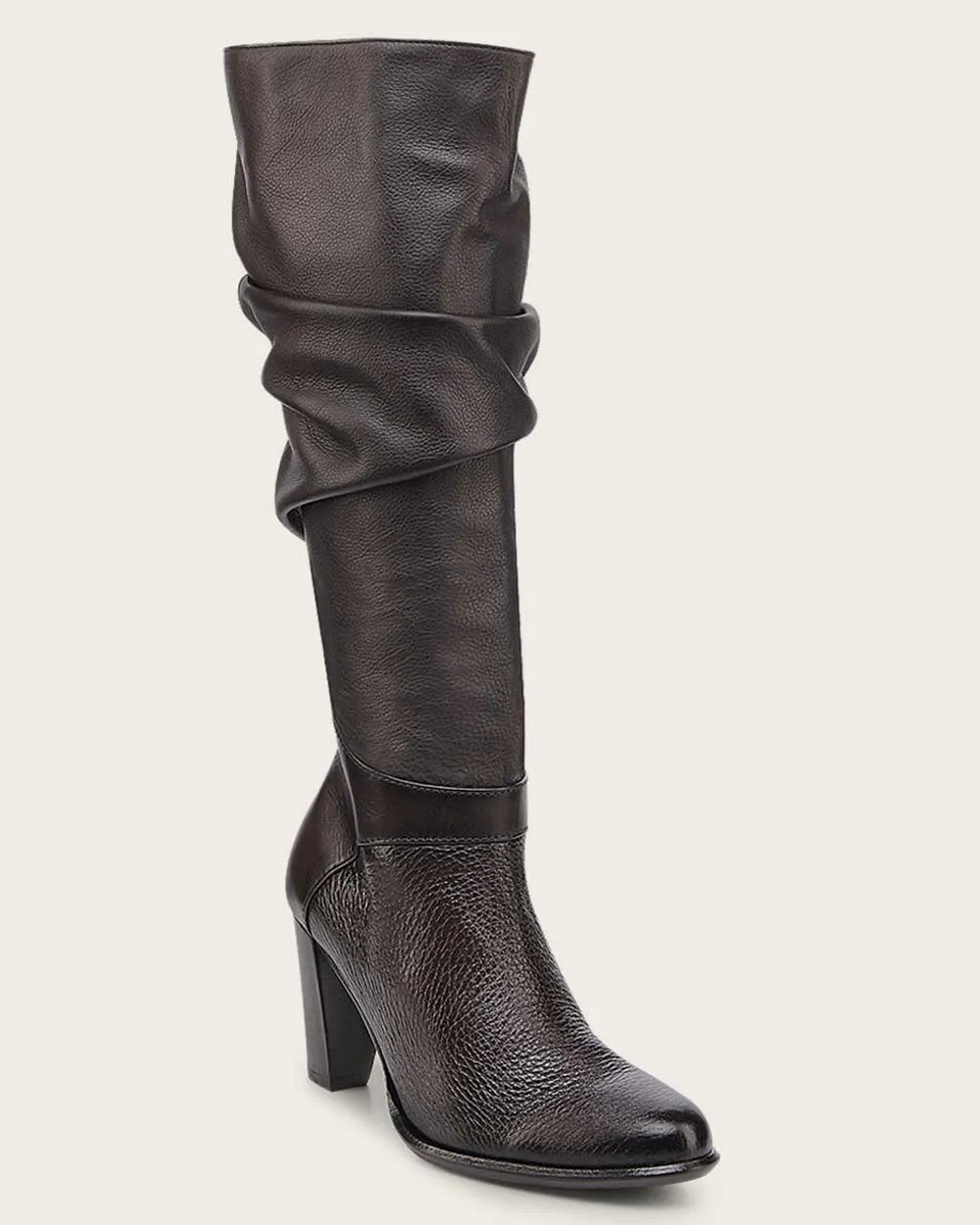 Tall wrinkled dark brown boot