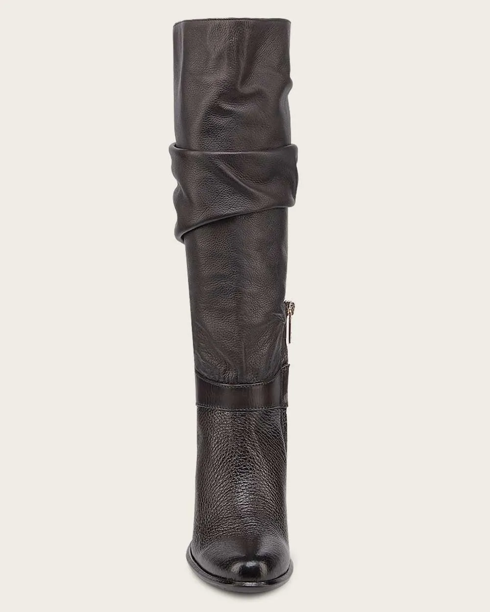 Tall wrinkled dark brown boot