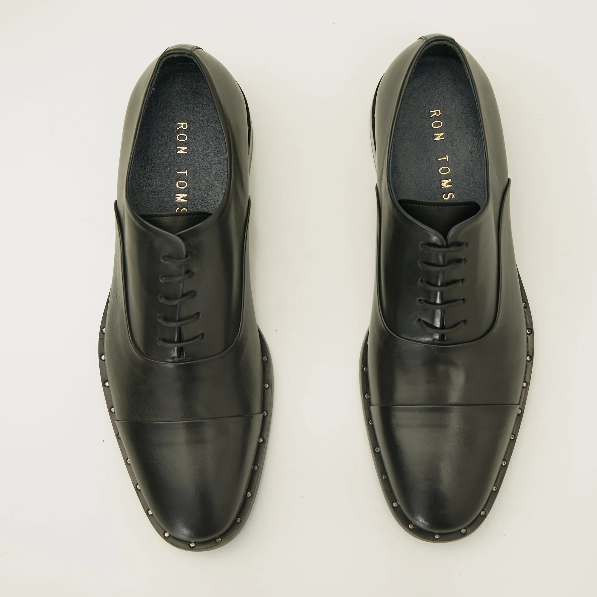 The Studded Cap Toe Oxfords Polished Leather - Black