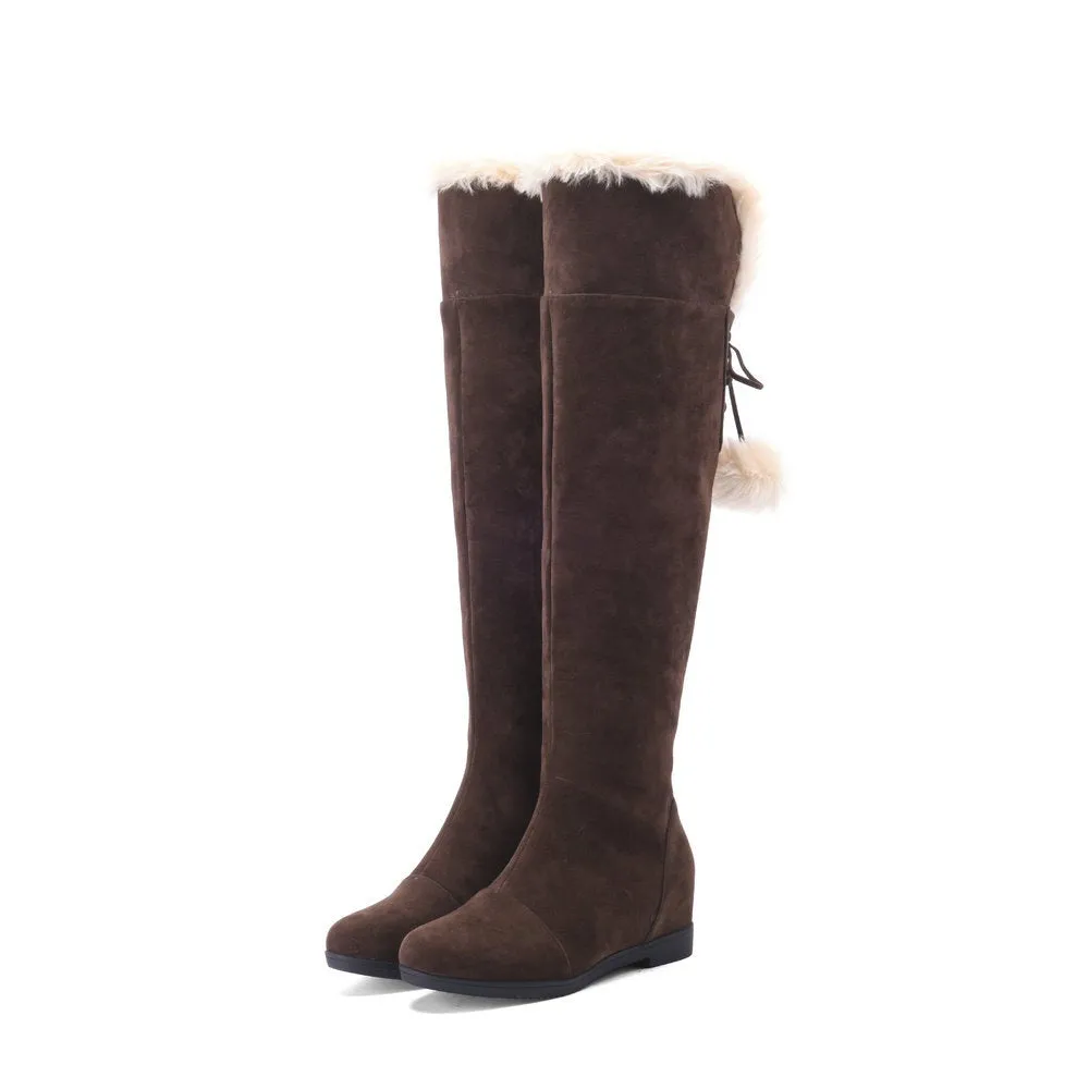 Women winter fuax fur warm flat heel over the knee snow boots