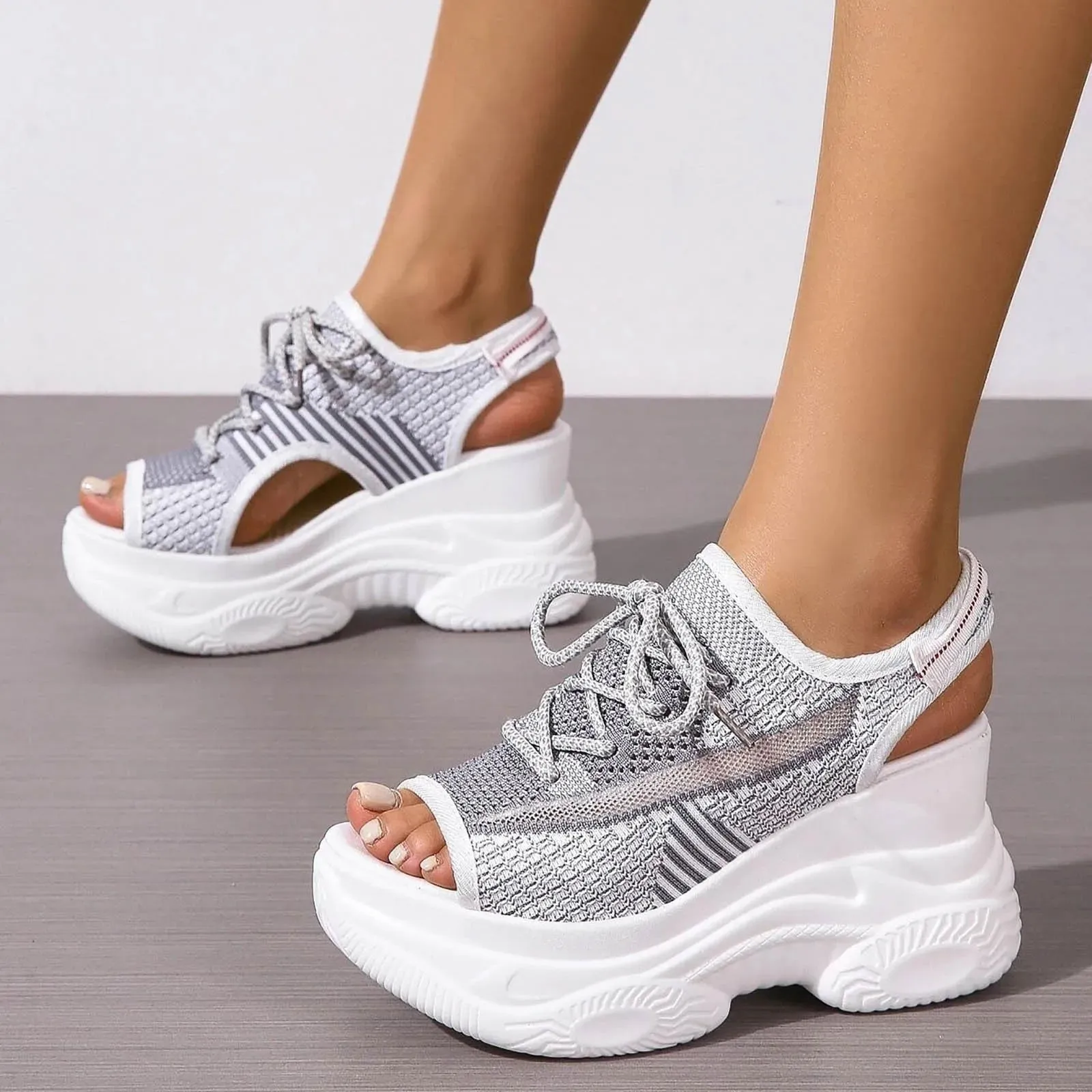 Women’s Breathable Platform Sport Sandal with Fishnet Mesh & Peep Toe Design