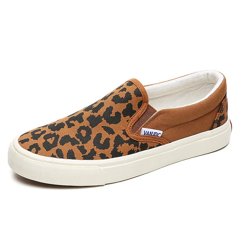 Women's Korean Style Leopard Print Dark Versatile Slip-on Canvas Shoes