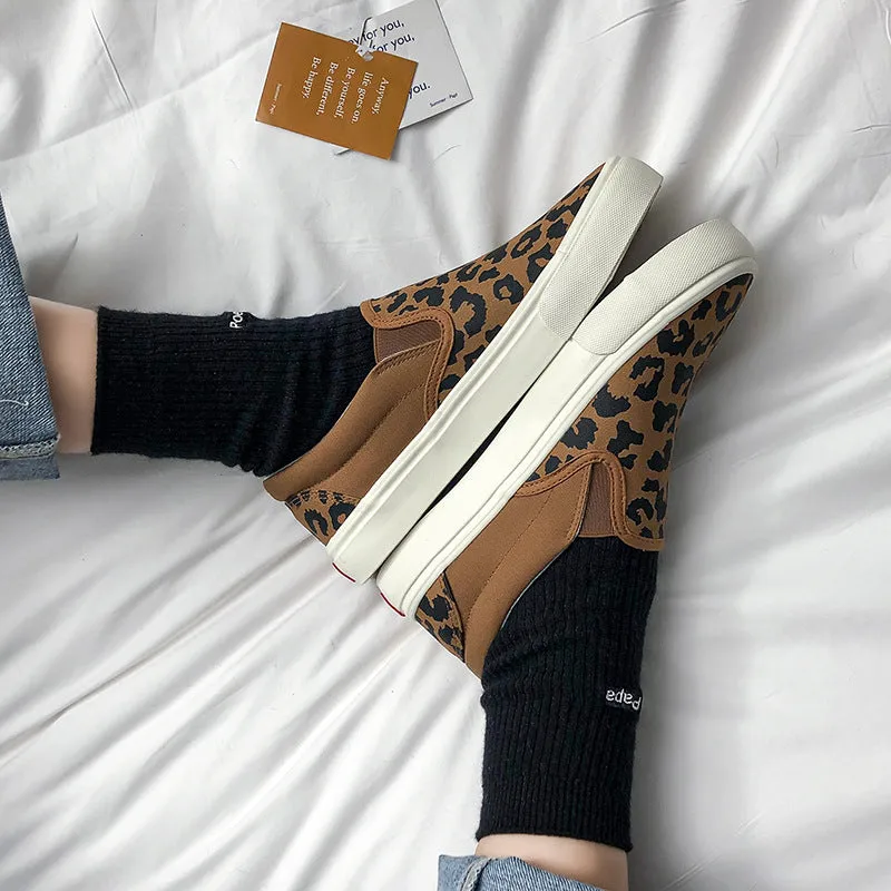 Women's Korean Style Leopard Print Dark Versatile Slip-on Canvas Shoes