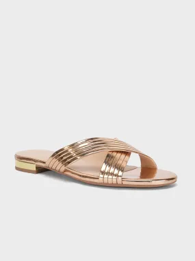 Womens "LOURDES" Shiny Strap Flat Slippers