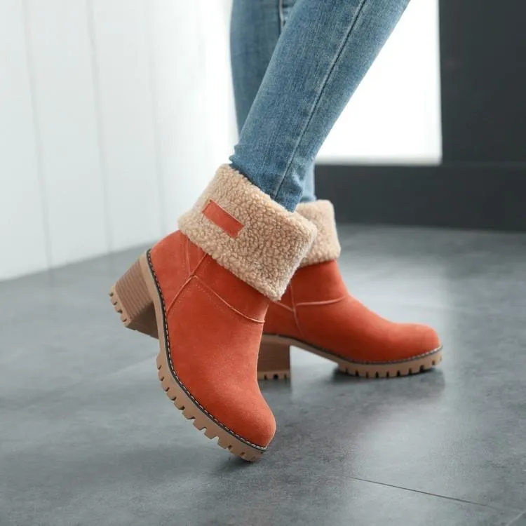 Women's warm lining short snow boots fold down fashion winter booties