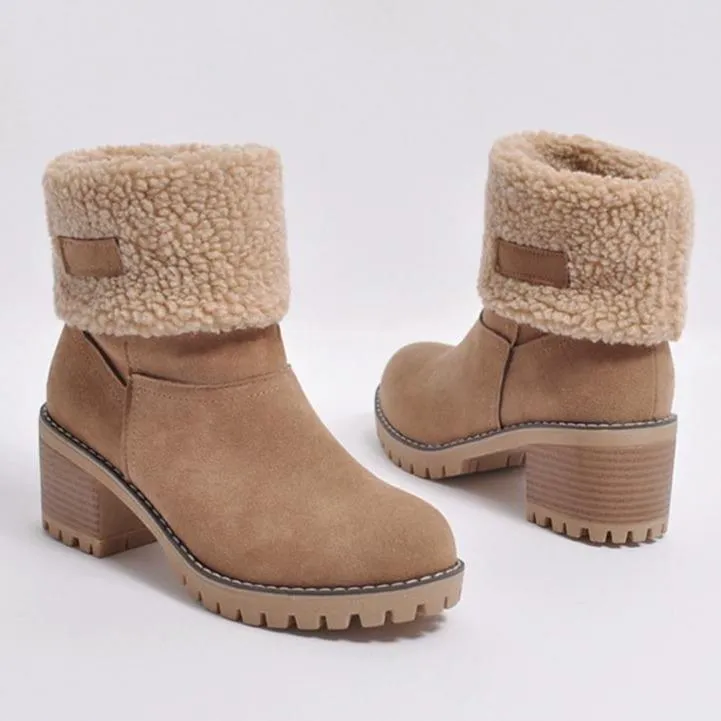 Women's warm lining short snow boots fold down fashion winter booties