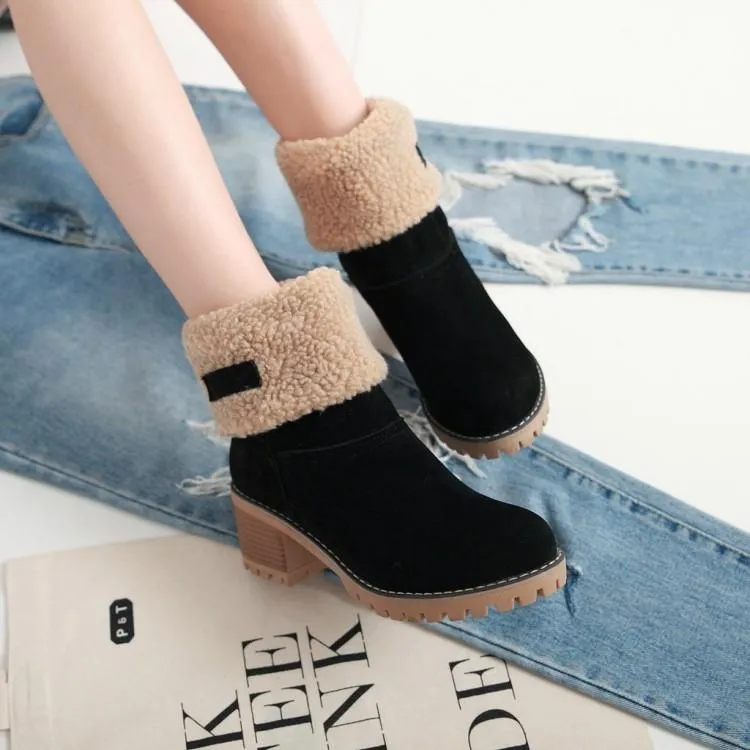 Women's warm lining short snow boots fold down fashion winter booties