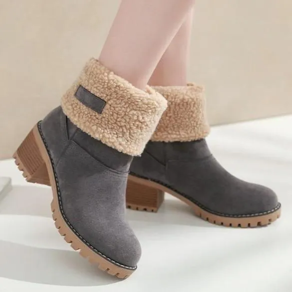 Women's warm lining short snow boots fold down fashion winter booties