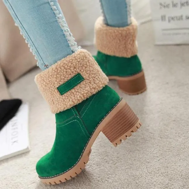 Women's warm lining short snow boots fold down fashion winter booties